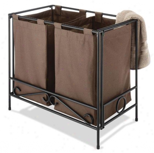 "wrought Iron Folding Double Clothes Laundry Hamper - 24""bx27""wx15""d, Brown"