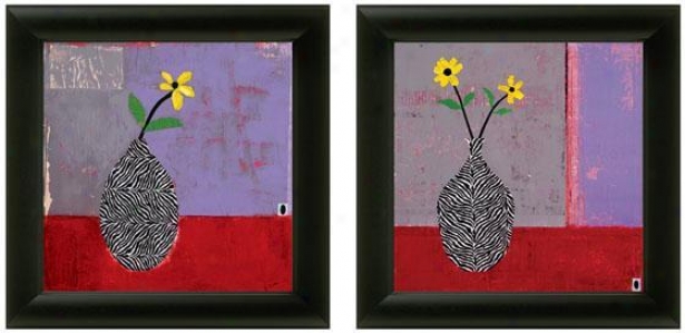 Yellow Daisy Framed Wall Art - Set Of 2 - Set Of Two, Purple