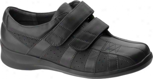 Aetrex Essence Striped 2 Strap (women's) - Black Leather/suede