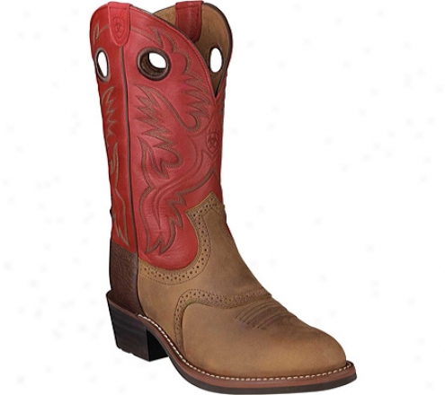 Ariat Heritage Roughstock U Toe (men's)) - Distressed Brown/scarlet Full Grain Leather