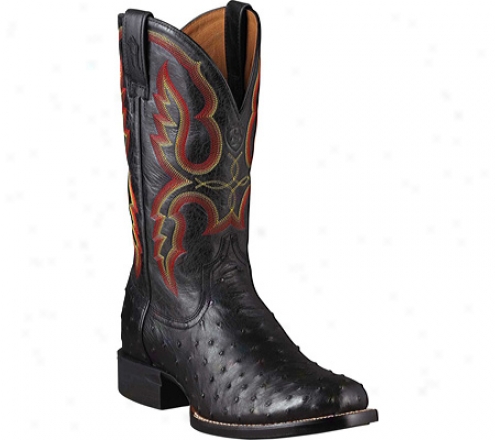 Ariat Quantum Pro Full Quill Ostrich (men's) - Black Ostrich/blackhawk Full Grain Leather