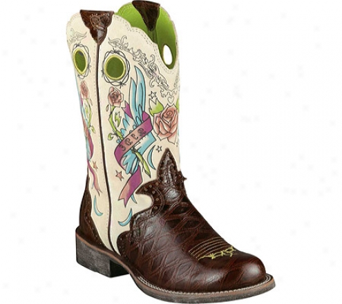 Ariat Rodeobaby Rocker (women's) - Chestnut Anteater Peint/cream Tattoo Leather/suede