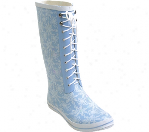 Barefoot Tess Lace-up Rain Boot (women's) - Light Blue/white Floral