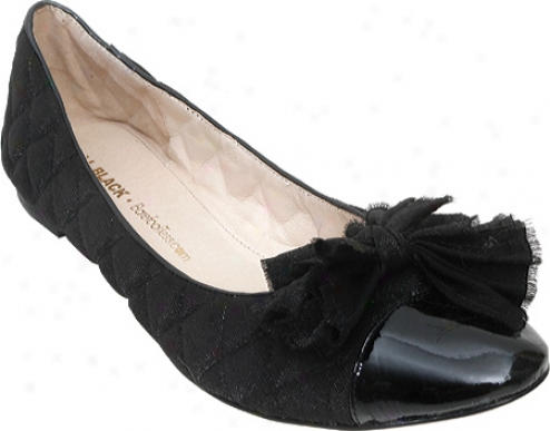 Barefoot Tess Quilted Flat (women's) - Black Satin/black Patent Leather