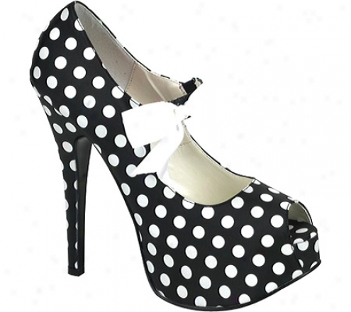 Bordello Teeze 25 (women's) - Black Satin Pu/white Polka Doots