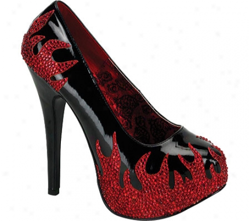 Bordello Teeze 27 (women's) - Black Patent/red Rhinestone Flames