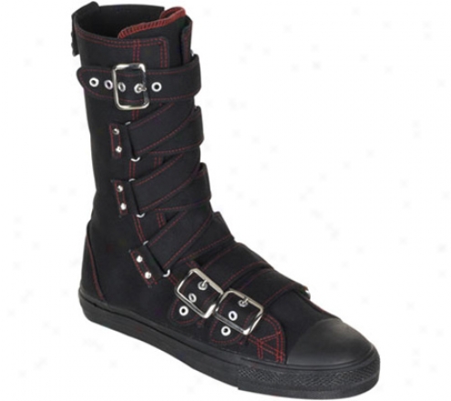 Demonia Deviant 207 (men's) - Black Canvas/red Stitching