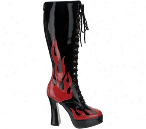 Demonia Electra 2928 (women's) - Black Patent/red Flames