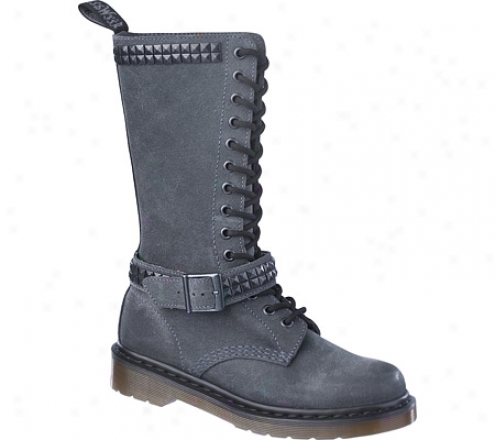 Dr. Martens Janice Studded 14 Eye Boot (women's) - Charcoal Oiled Suede