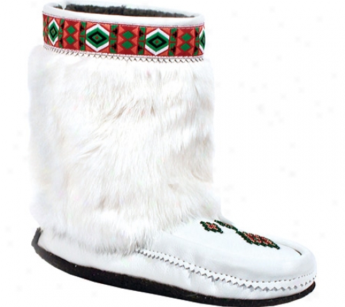 Manitobah Mukluks Half Trim CrepeS ole Mukluk (women's) - White Nappa Leather/rabbit Fur