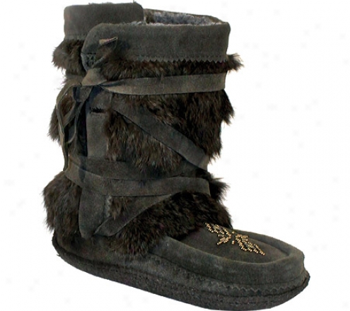 Manitobah Mukluks Short Wrap Crepe Sole Mukluk (women's) - Olive Cowhide Suede/rabbit Fur