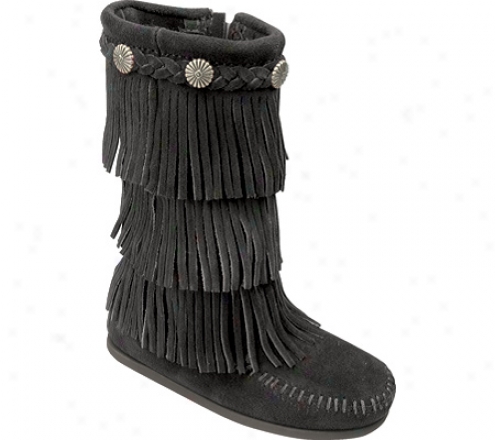 Minnetonka 3 Layer Calf Boot (girls') - Black Suede