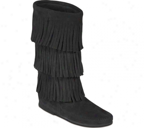 Minnetonka 3 Later Fringe Boot (women's) - Black Suede