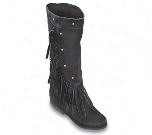 Minnetonka Calf Hi Fringe Boot (women's) - Black Suede