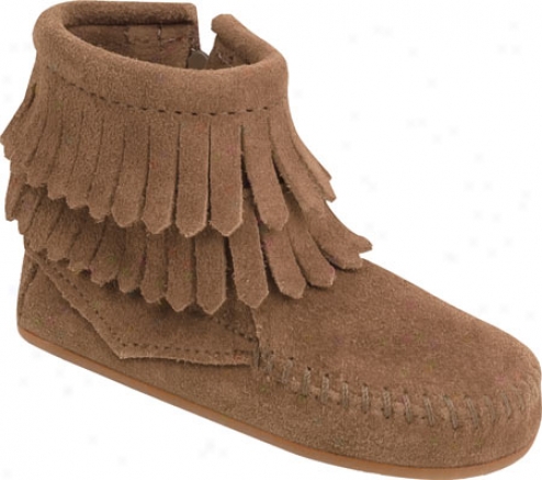 Minnetonka Double Frunge Side Zip Boot (infants') - Taupe Suede