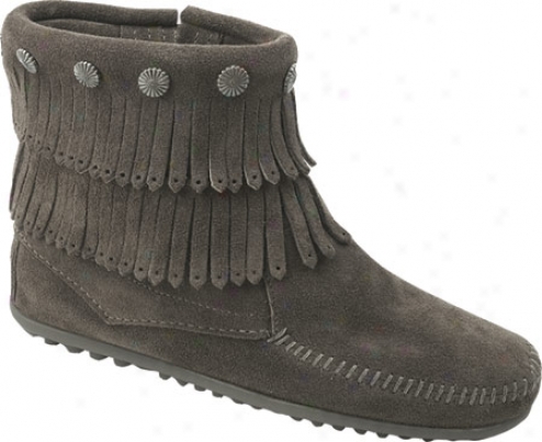 Minnetonka Twice Fringe Side Zip Boot (women's) - Grey Suede