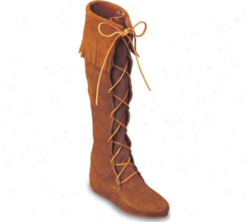 Minnetonka Knee High Fringe Boot (women's) - Medium Brown