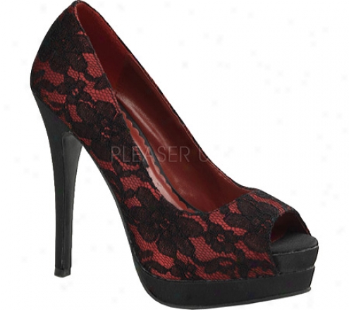 Pin Up Bella 16 (women's) - Red Satin/black Lace Overlay