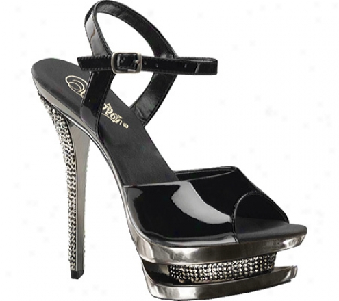 Pleaser Blondie 610rs (women's) - Black Patent/pewter Chrome