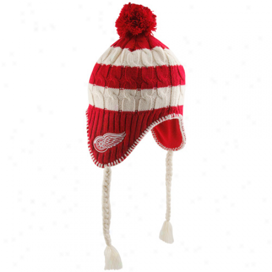 '47 Brand Detroit Red Wings Ladies Red-white Sherpette Tassel Knit Beanie