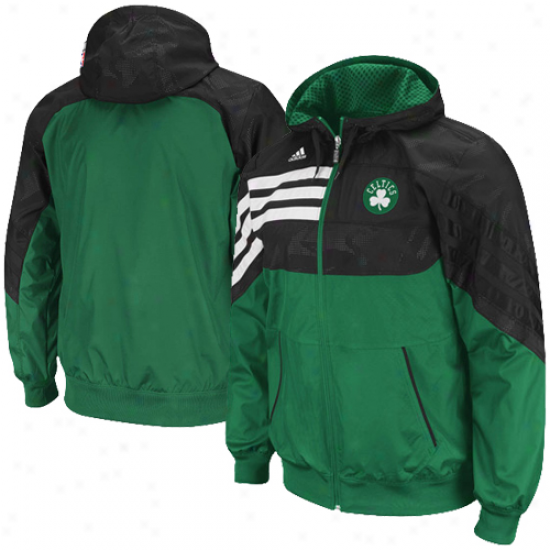 Adidas Boston Celtics Green-black On-court Pregame Full Zip Hoodie Jacket