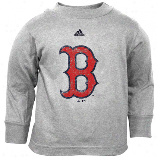 Adidas Boston Red Sox Toddler Distressed Logo Long Sleeve T-shirt - Ash