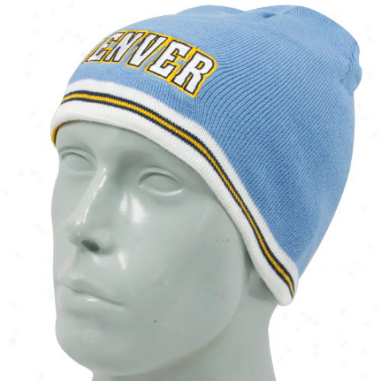 Adidas Denver Nuggets Light Blue-navy Blue Reversible Knit Beanie