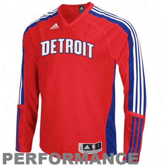 Adidas Detroit Pistons Red-royal Blue Shooting Performance Long Sleeve T-shirt