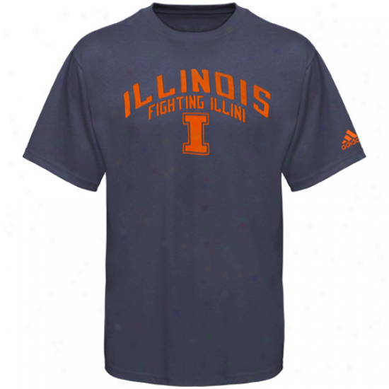 Adidas Illinois Fighting Illini Naby Bllue Arch & Logo Pigment Dyed T-shirt