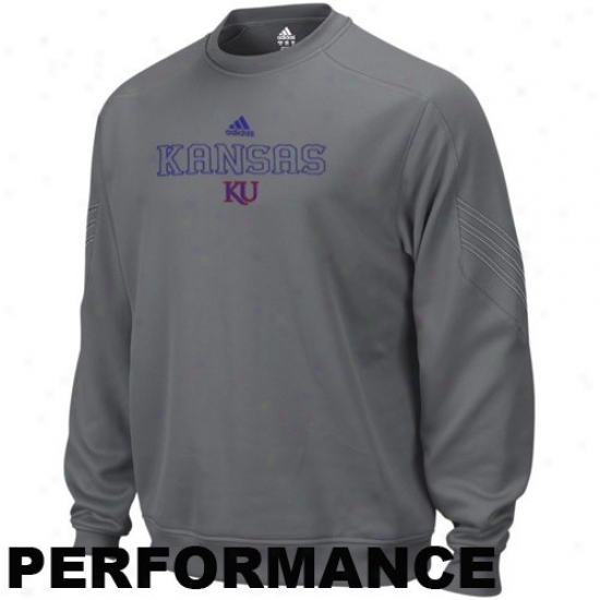 Adidas Kansas Jayhawks Charcoal Pin Dot Coaches Performance Crew Sweatshirt