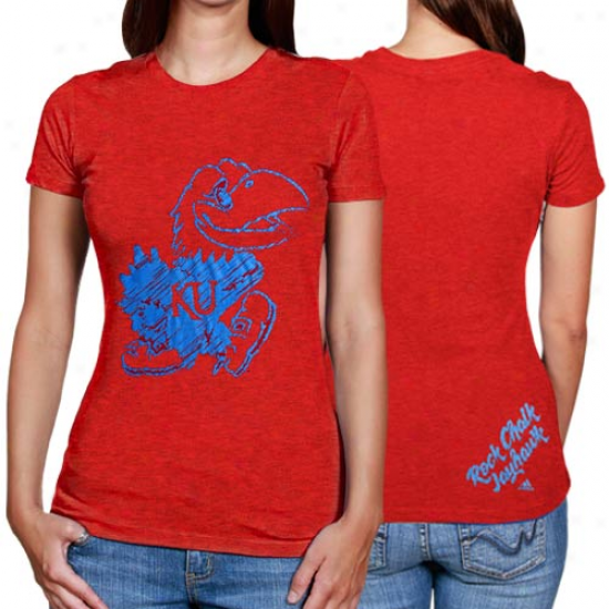 Adidas Kansas Jayhawks Ladies Scribbler Heathered T-shirt - Crimson