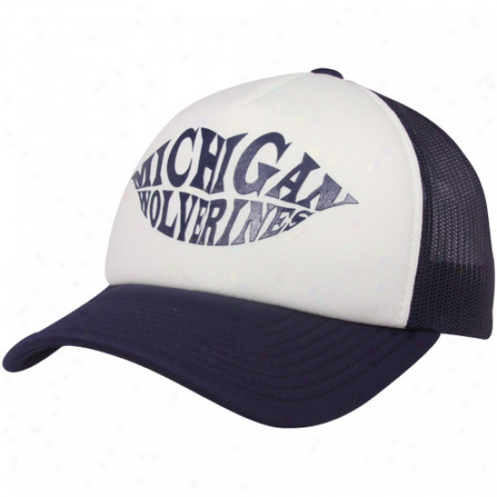 Adidas Michigan Wovlrines Ladies Navy Blue-natural Kiss  Adjustable Trucker Hat