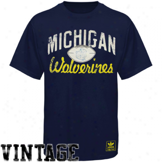 Adidas Michigan Wolverines Pinback Vintage Preemium T-xhirt - Navy Blue