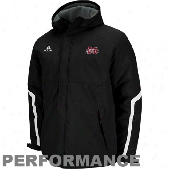 Adidas Mississippi State Bulldogs Black Primary Logo Heavyweight Full Zip Hoodie Jackst