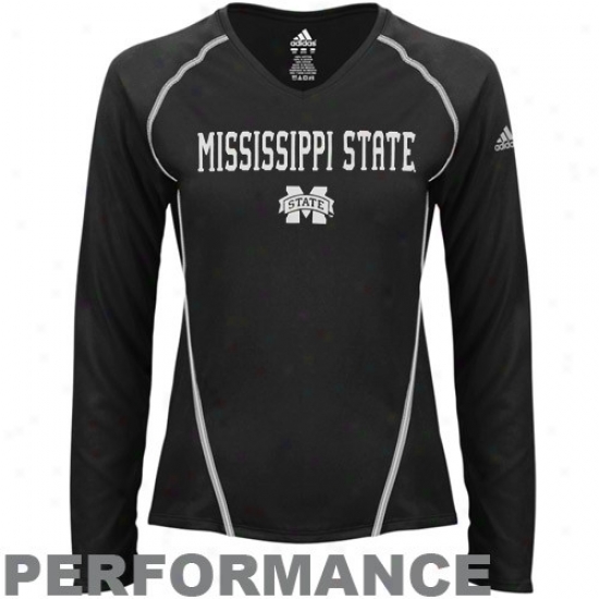 Adidas Mississippi State Bulldogs Ladies Black Antimicrobial Performance Long Sleeve V-neck T-shirt