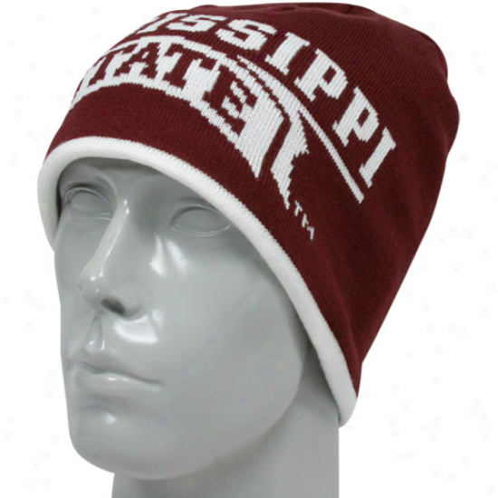 Adidas Mississippi State Bulldogs Maroon-white Players Reversible Knit Beanie