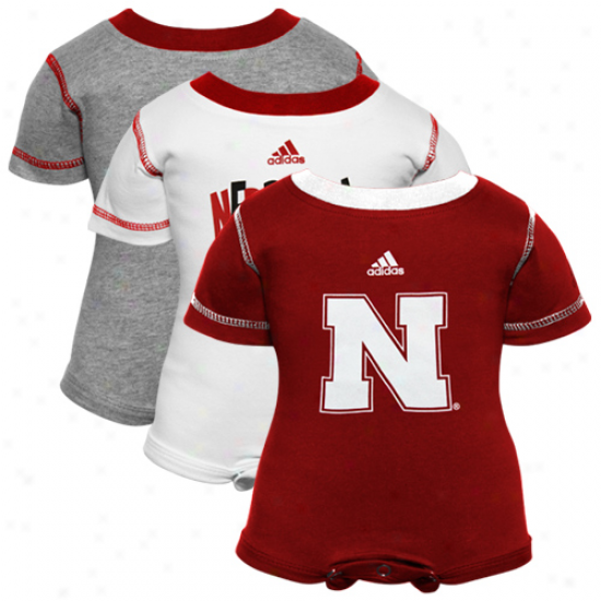 Adidas Nebraska Cornhuskers Infant Ash-scarlet-white 3-pack Creeper Set