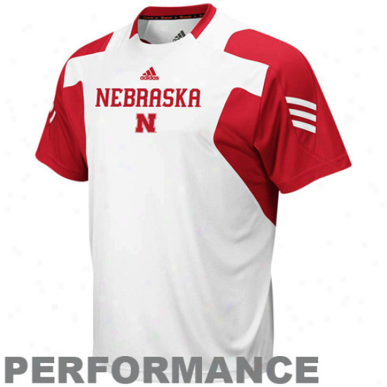 Adidas Nebraska Cornhuskers Sideline Scorch Crew Performance T-shirt - White-scarlet