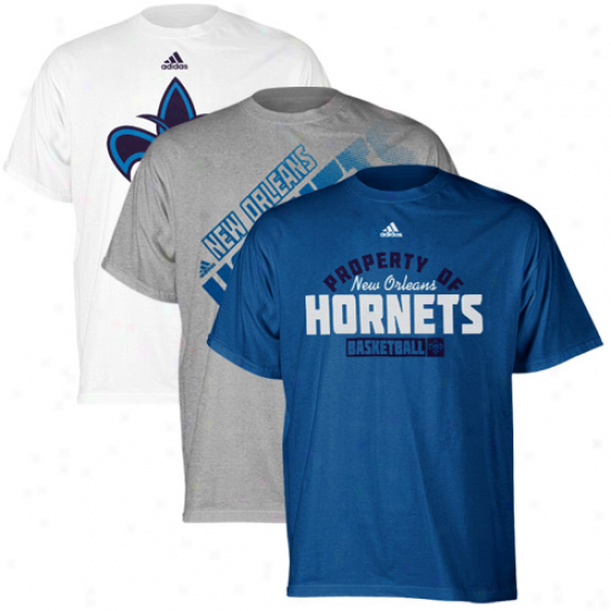 Adidas New Orleans Hornets Creole Blue-ash-white Triple Threat T-shirt Combo Pack