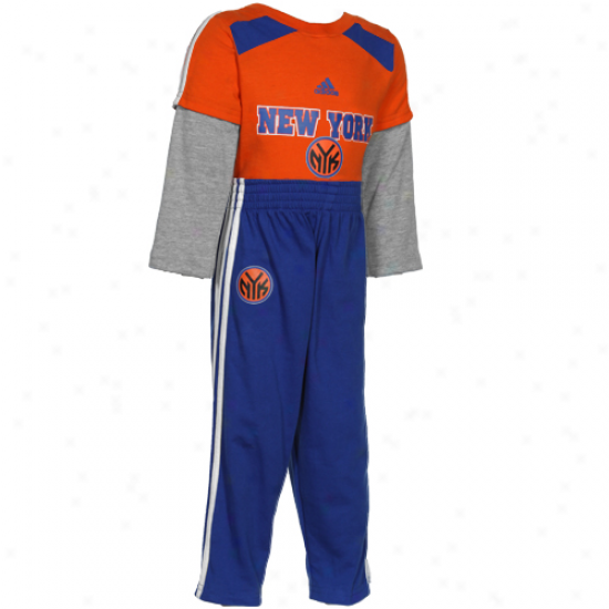 Adidas New York Knicks Infant Long Sleeve Layered Creeper & Pants Set - Orange/royal Blue