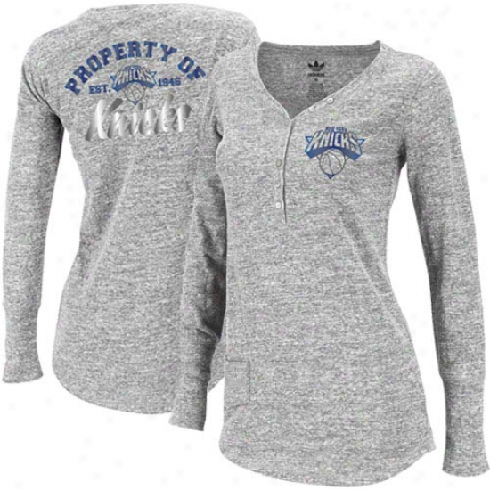 Adidas New York Knicks Ladiies Diva Sweetheart Premium Slub Long Sleeve T-shirt - Ash