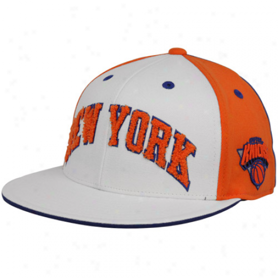 Adidas New York Knicks White-orange Chenille 210 Fitted Hat