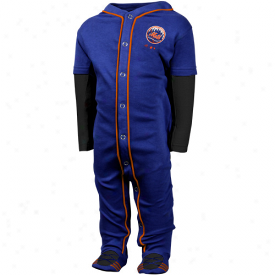 Adidas New York Mets Infant Piped Jersey Footed Pajamas - Royal Blue