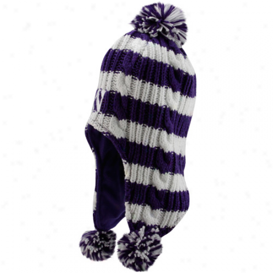 Adidas Northwestern Wildcats Youth Purple-white Striped Tassel Knit Beanie