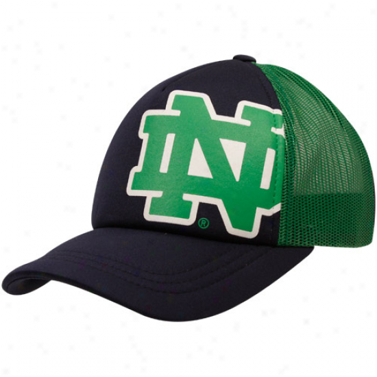 Adidas Notre Dame Fightihg Irish Navy Blue-green Three Stripe Adjustable Trucker Hat