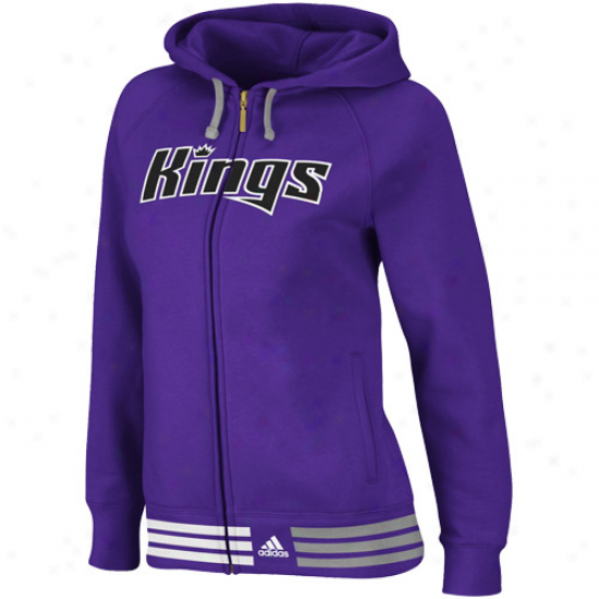 Adidas Sacramento Kings Ladies Purple Nothing But Net Full Zip Hoodie Sweatshirt