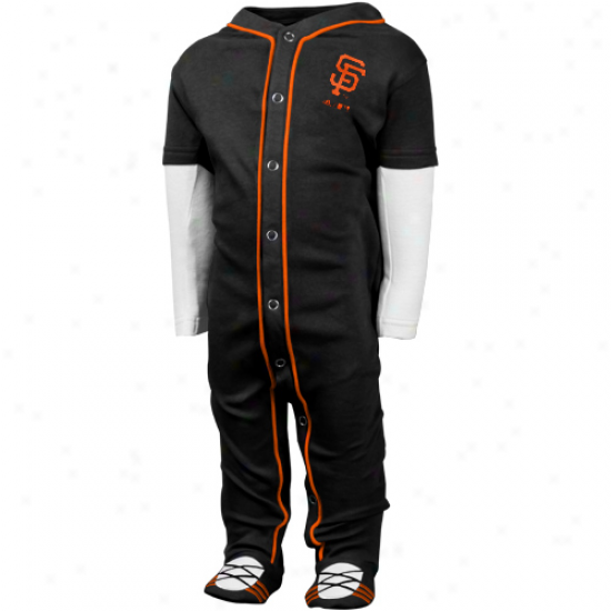 Adidas San Francisco Giants Infant Piped Jersey Footed Pajamas - Black