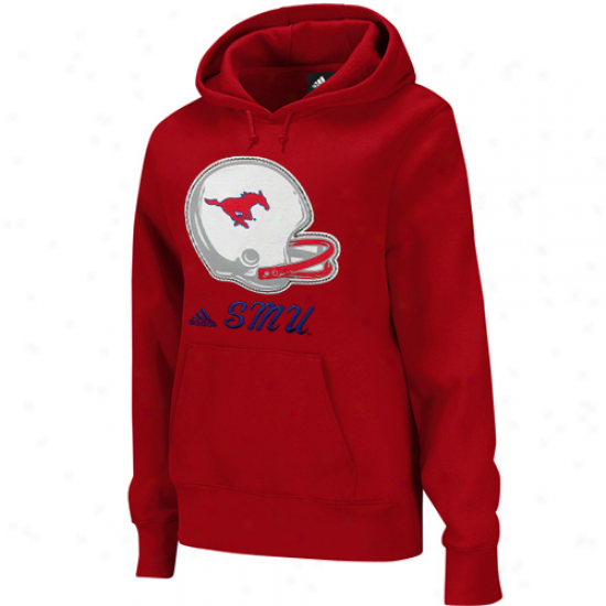 Adidqs Smu Mustangs Ladies Crimson Helmet Patch Too Pullover Hoodie Sweatshirt