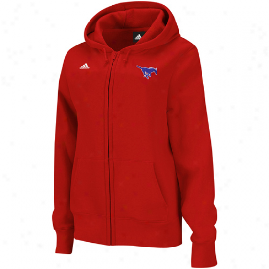 Adidas Smu Mustangs Ladies Red Chief Logo Full Zip Hoodie Sweatshirt