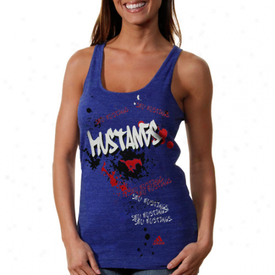 Adifas Smu Mustangs Womens Graffiti Me Racerback Tank Top - Royal Blue